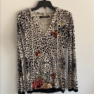 Ed Hardy Hooded Black & White Cheetah Sweater